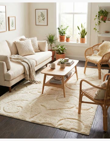 Ivory Floral Shag Rug