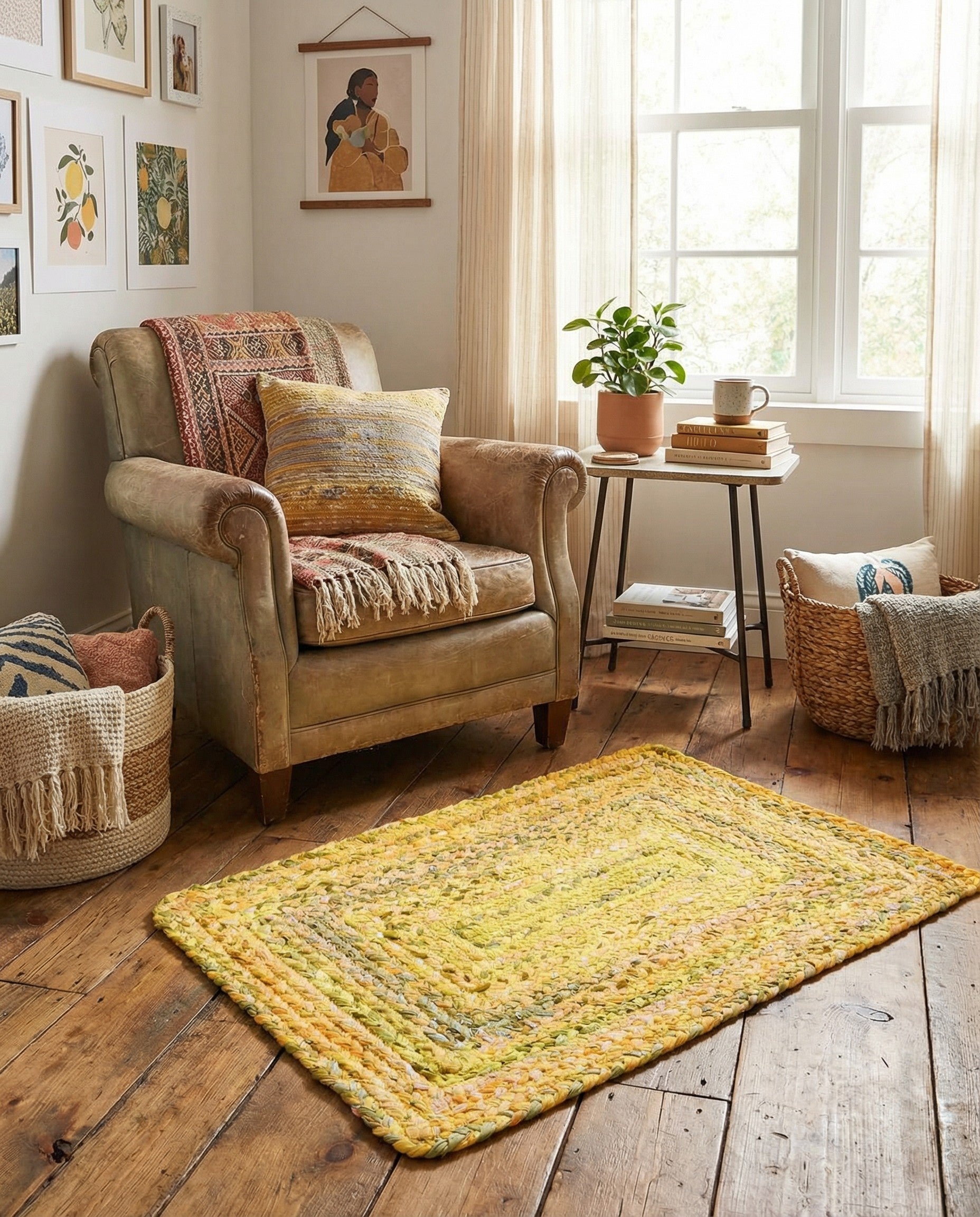 2' x 3' 1  Hand Braided Chindi Rug