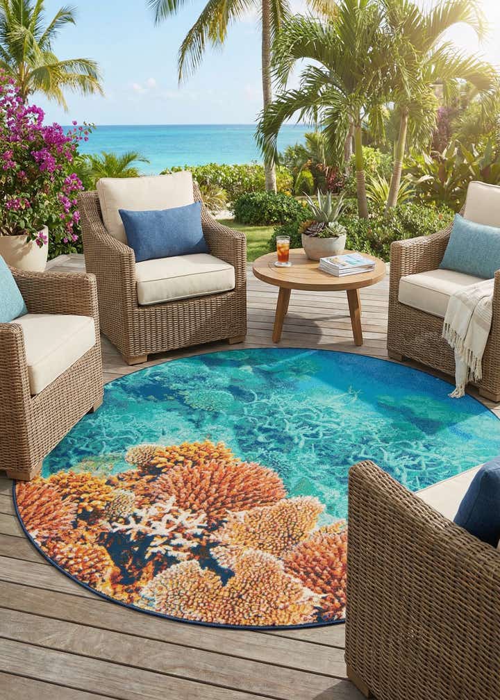 7' 10 x 7' 10 Easy-Clean Coastal Indoor / Outdoor Round Rug