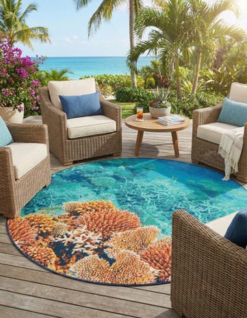 7' 10 x 7' 10 Easy-Clean Coastal Indoor / Outdoor Round Rug