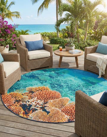 7' 10 x 7' 10 Easy-Clean Coastal Indoor / Outdoor Round Rug