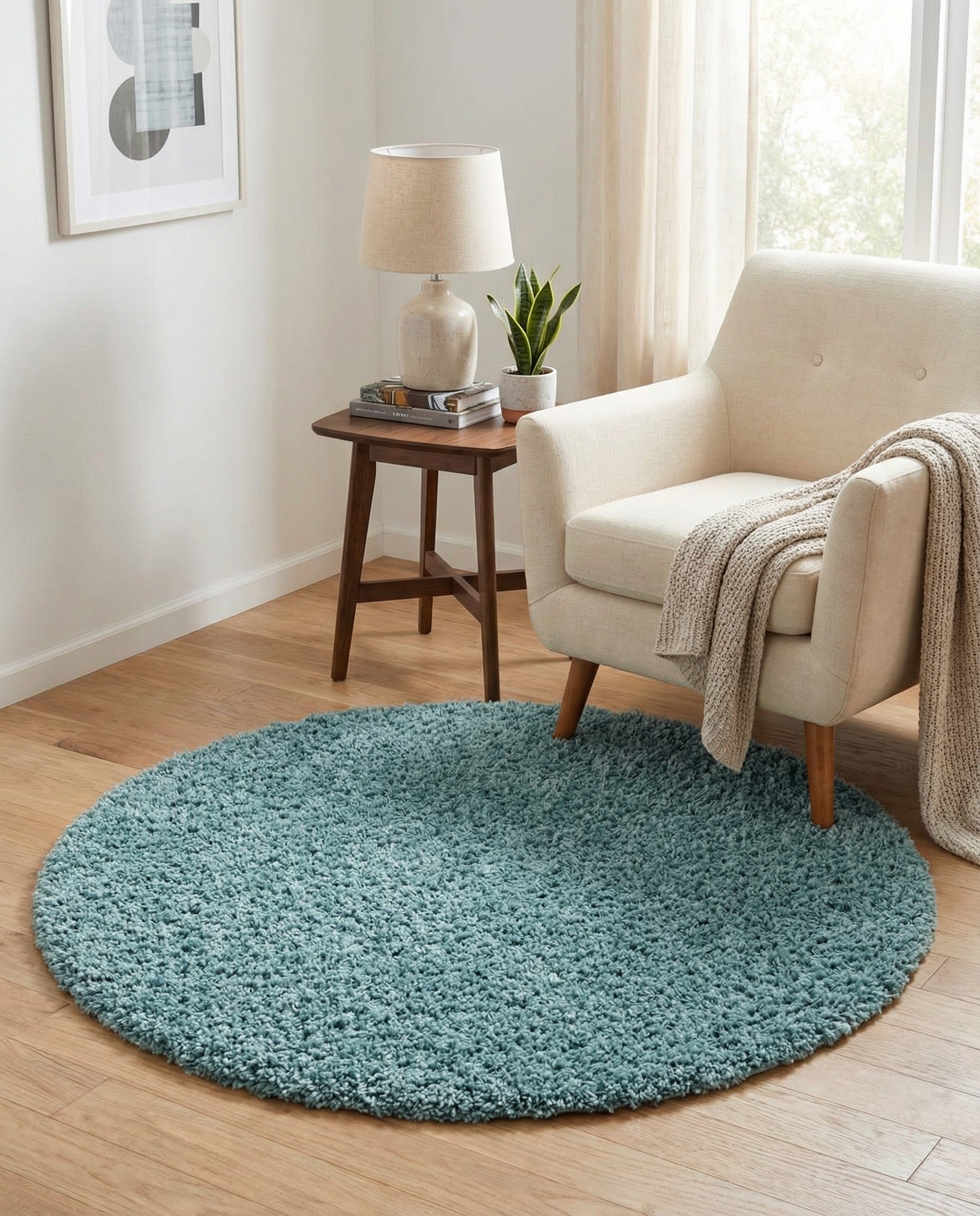 3' x 3' Solid Shag Round Rug
