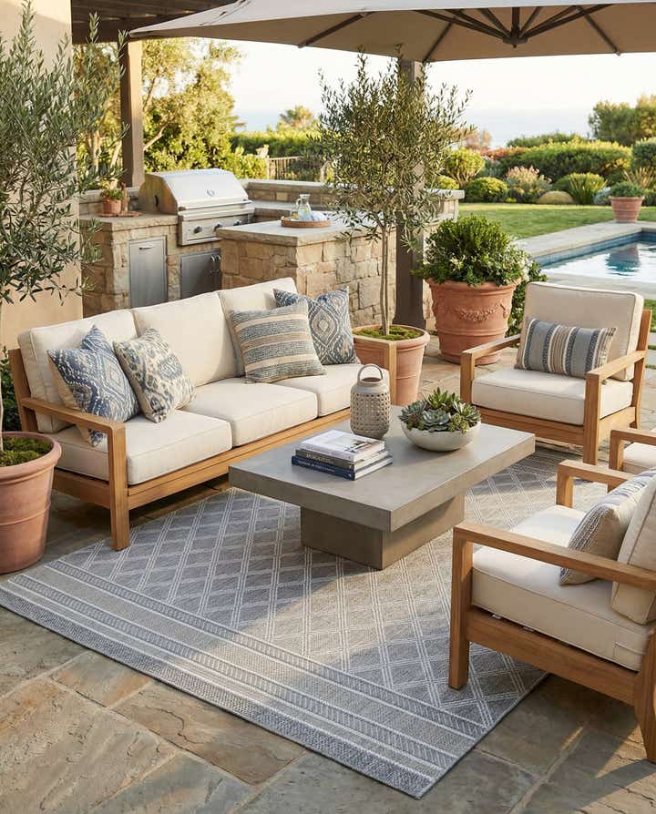 7' 1 x 10' Easy-Clean Lattice Indoor / Outdoor Rug