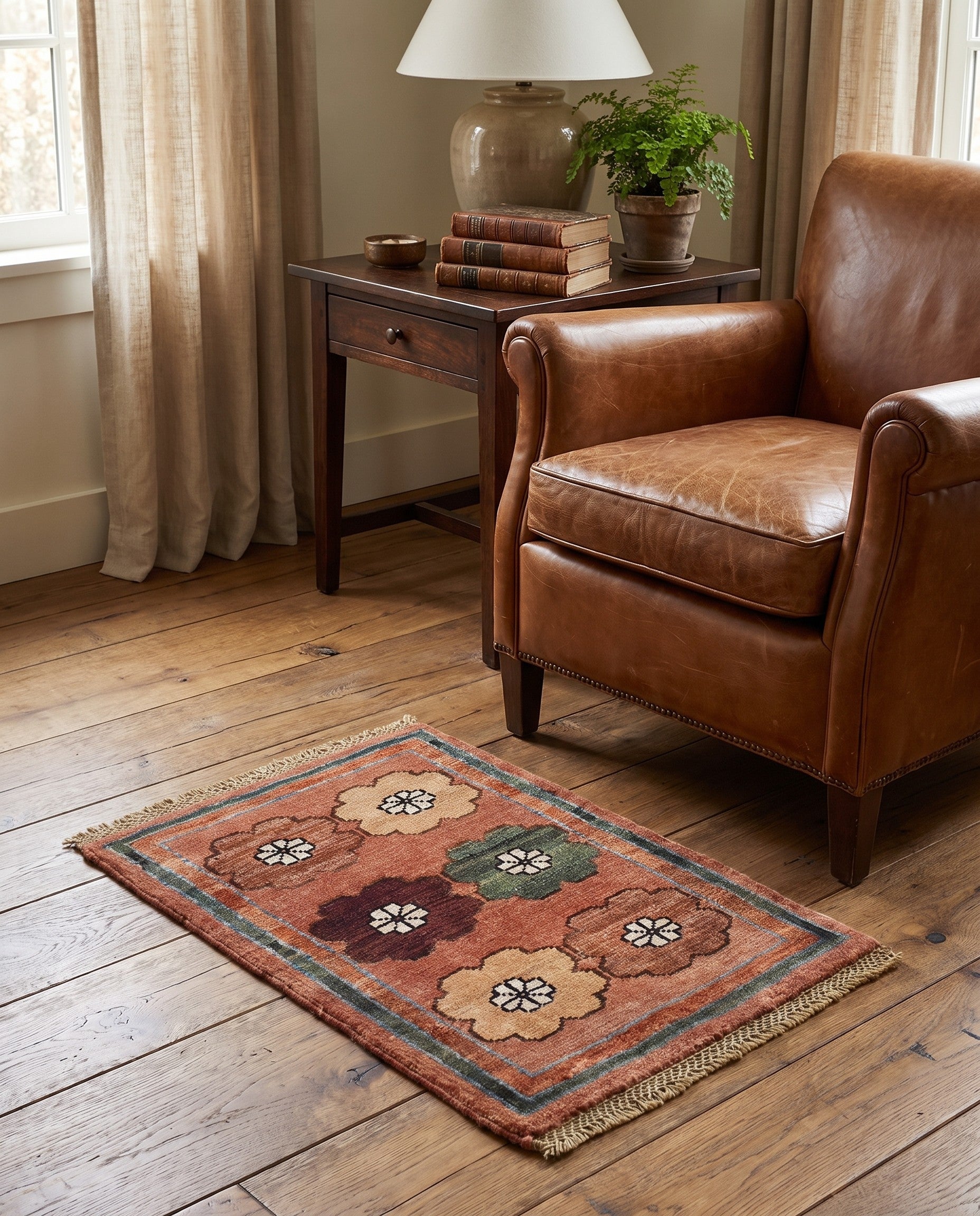 1' 4 x 2' Hand Knotted Ziegler Rug