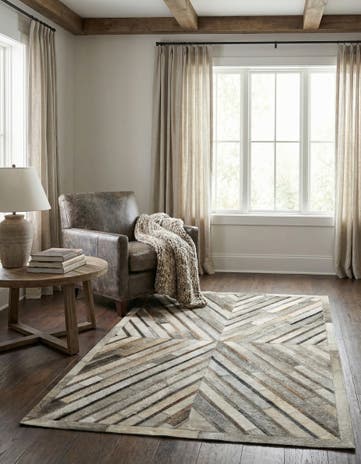 Gray Ivory Cowhide Leather Rug