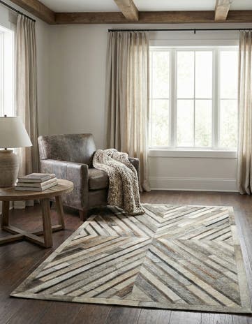Gray Ivory Cowhide Leather Rug