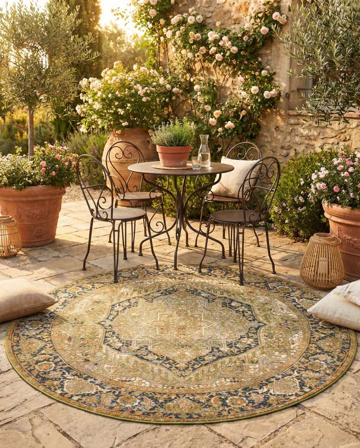 7' 10 x 7' 10 Easy-Clean Traditional Indoor / Outdoor Round Rug