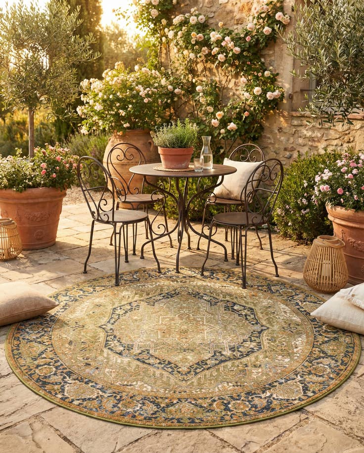 Detail image of 7' 10 x 7' 10 Easy-Clean Traditional Indoor / Outdoor Round Rug
