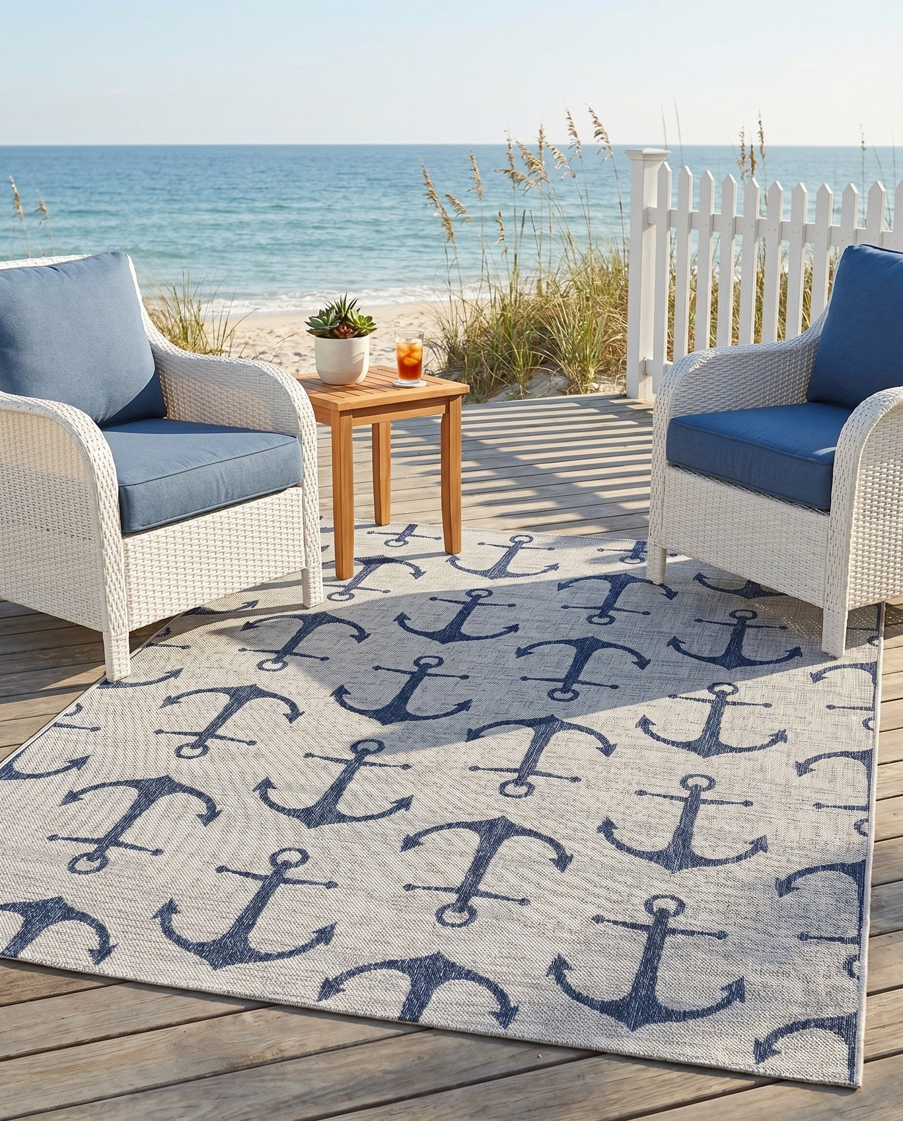 5' 3 x 7' Easy-Clean Coastal Indoor / Outdoor Rug