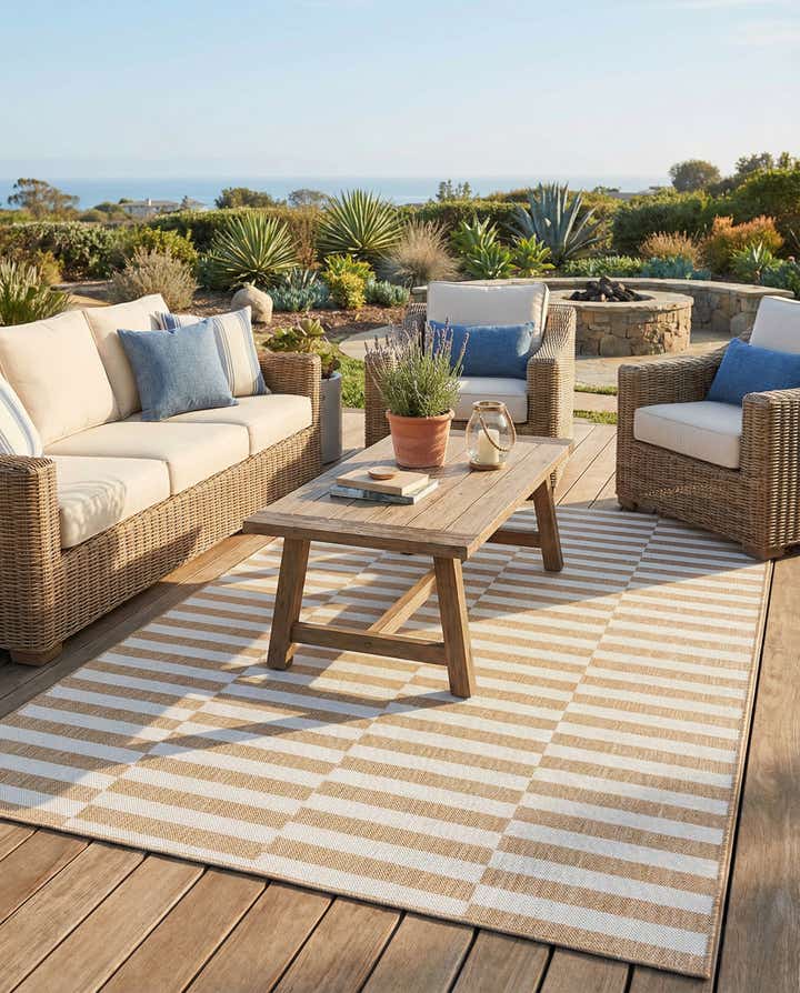 5' 3 x 8' Easy-Clean Striped Indoor / Outdoor Rug