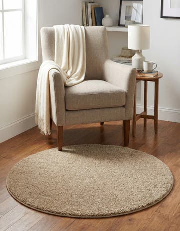 Khaki Soft Solid Shag Round Rug