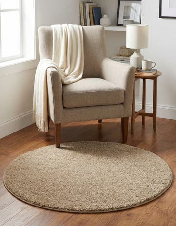 Khaki Soft Solid Shag Round Rug