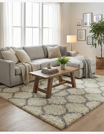 Ivory Lattice Shag Square Rug