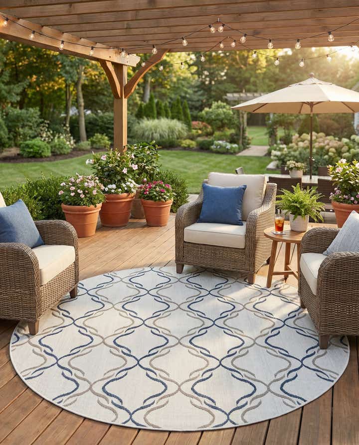 7' x 7' Easy-Clean Trellis Indoor / Outdoor Round Rug