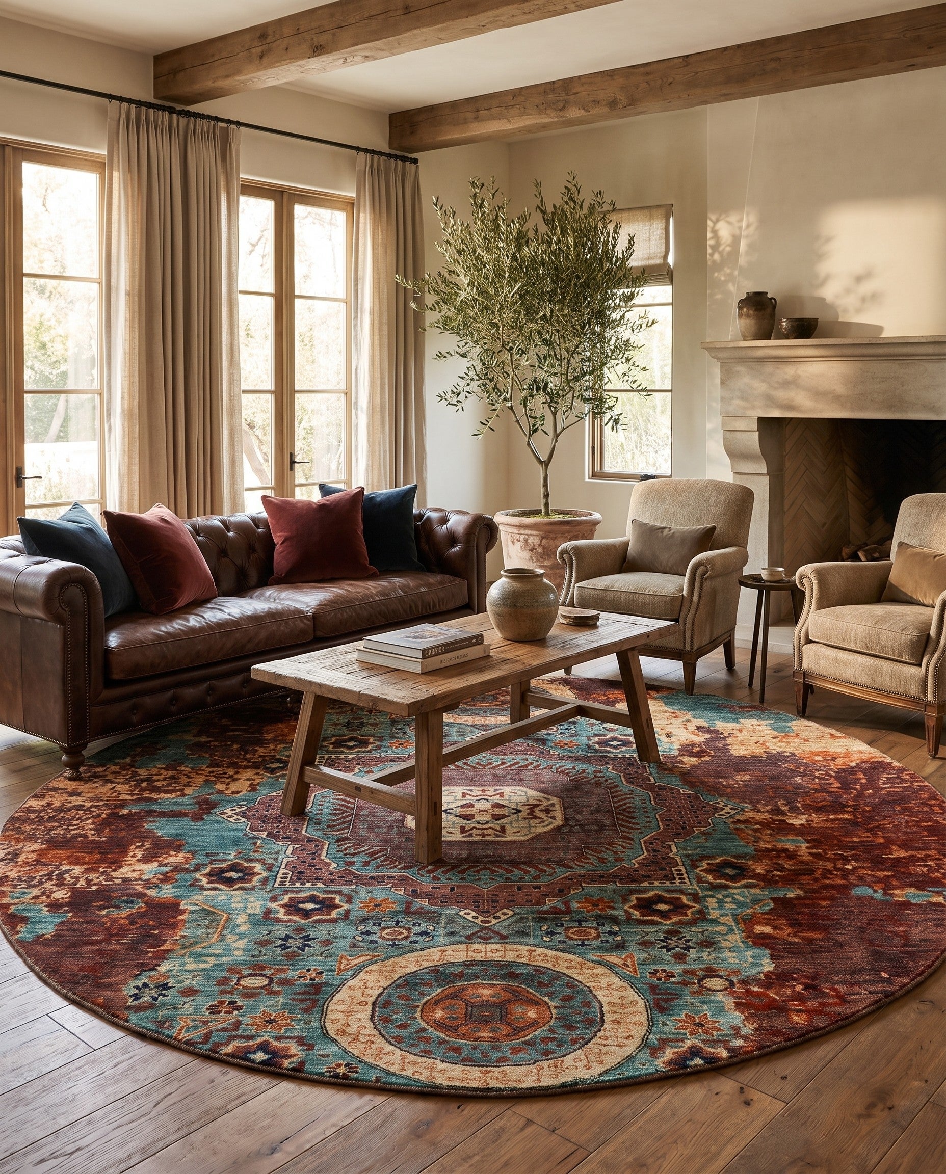 9' 9 x 9' 9 Hand Knotted Mamluk Ziegler Round Rug