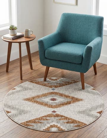 Ivory Eco Southwestern Round Rug