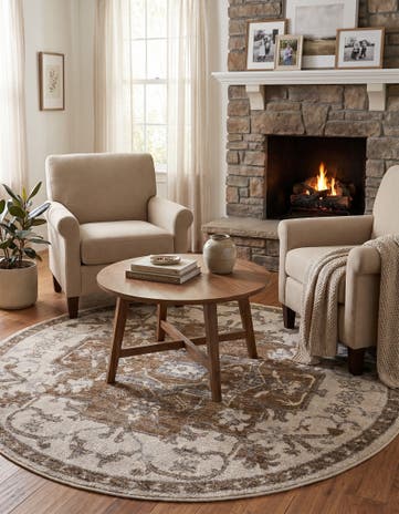 Beige and Ivory Grand Tradition Round Rug