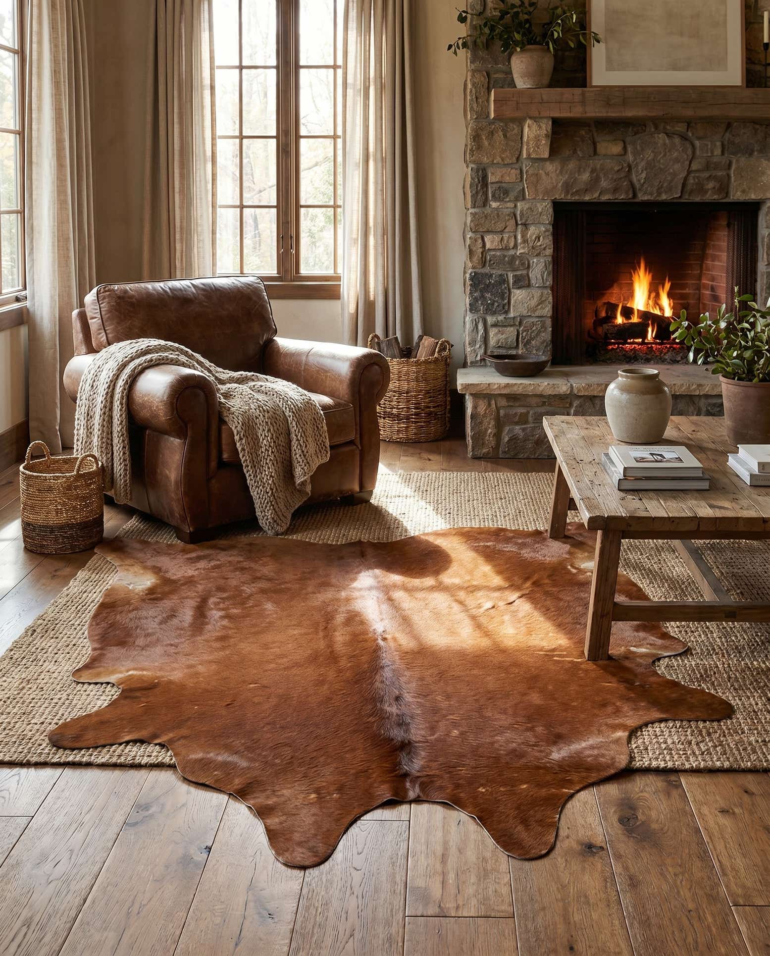 4' 11 x 4' 11 Cowhide Leather Square Rug