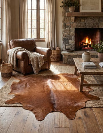 4' 11 x 4' 11 Cowhide Leather Square Rug