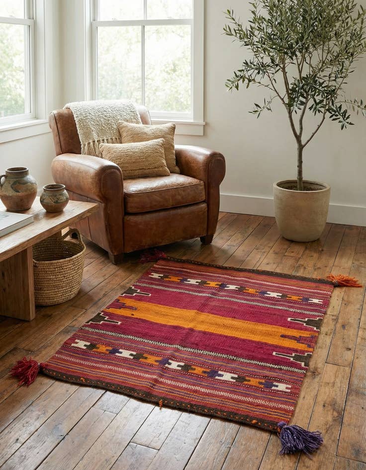 Detail image of 3' x 3' 8 Hand Woven Kilim Afghan Wool Square Rug