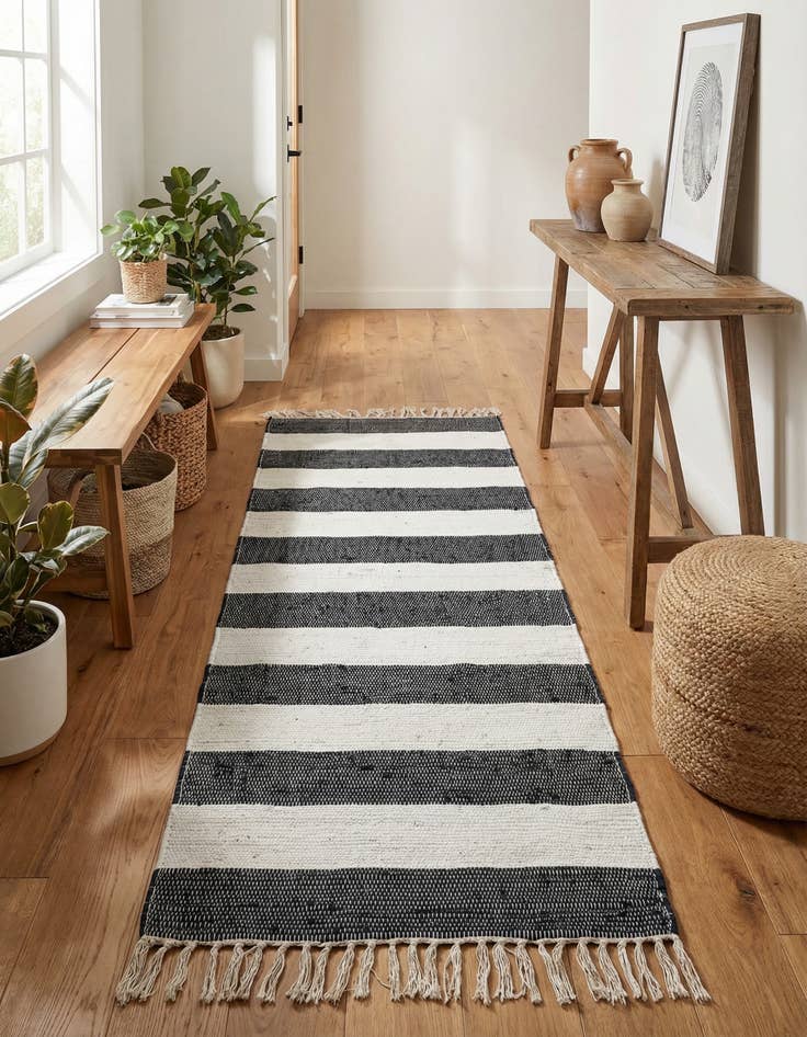 Detail image of 2' 7 x 6' 1 Hand Woven Chindi Rag Runner Rug