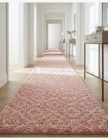 Light Pink Lattice Shag Runner Rug