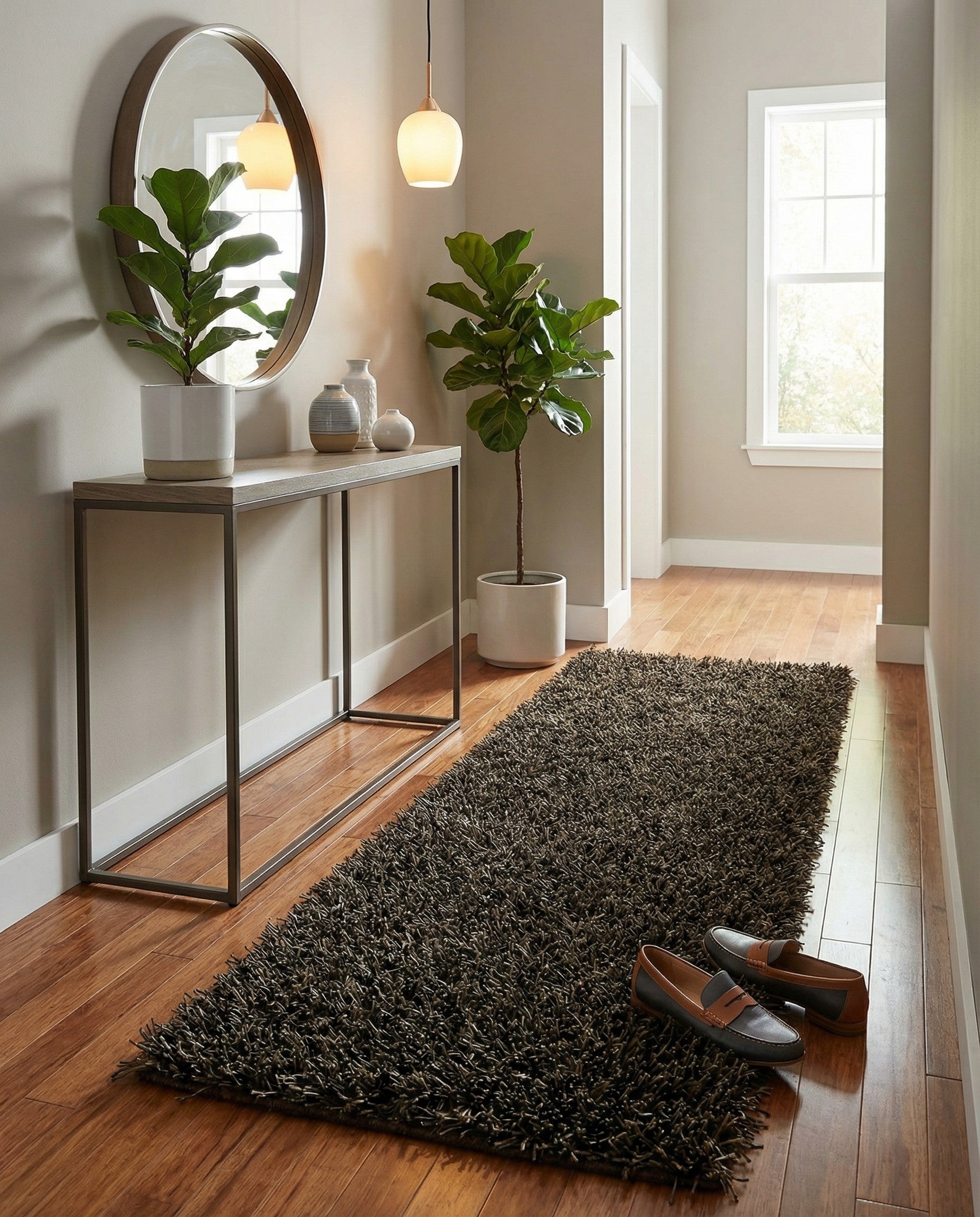 2' 4 x 4' 8 Hand Knotted Solid Shag Oriental Runner Rug