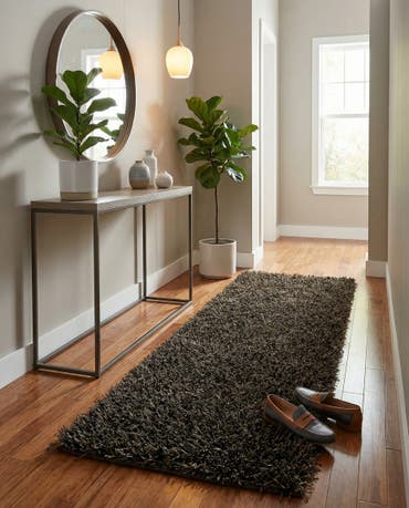  2' 4 x 4' 8  Hand Knotted Solid Shag Oriental Runner Rug