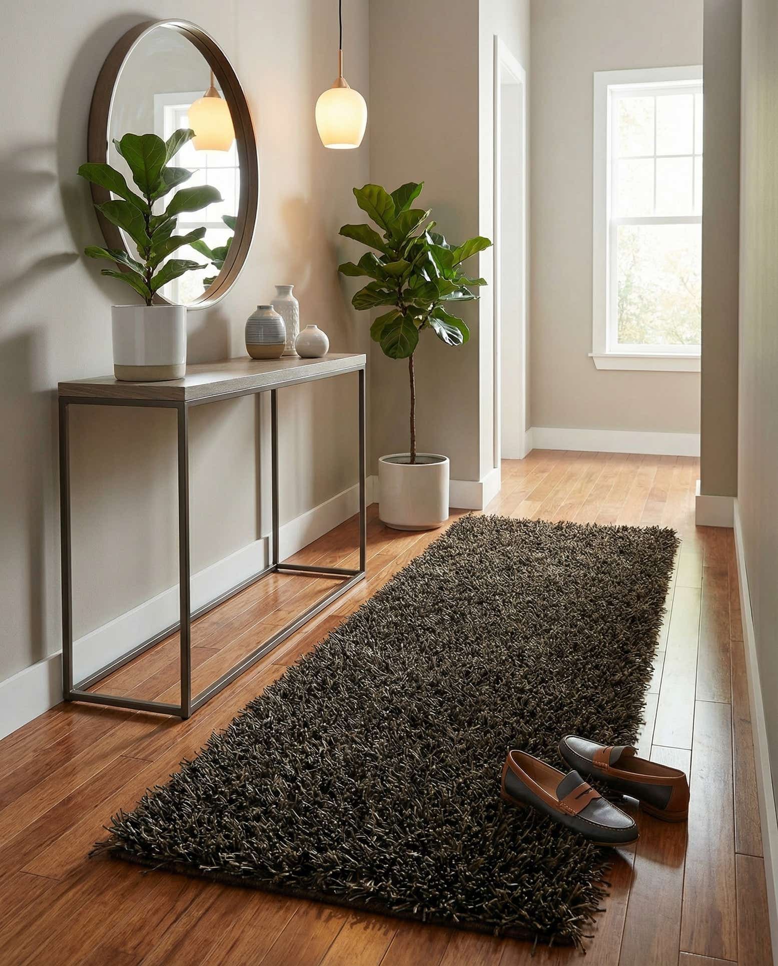 2' 4 x 4' 8 Hand Knotted Solid Shag Oriental Runner Rug