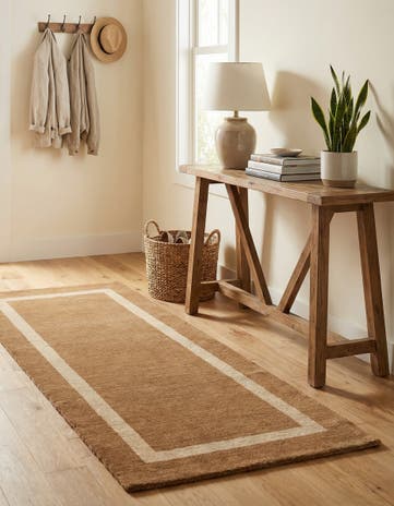 Latte Brown Jill Zarin Border Wool Runner Rug