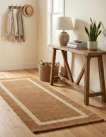Latte Brown Jill Zarin Border Wool Runner Rug