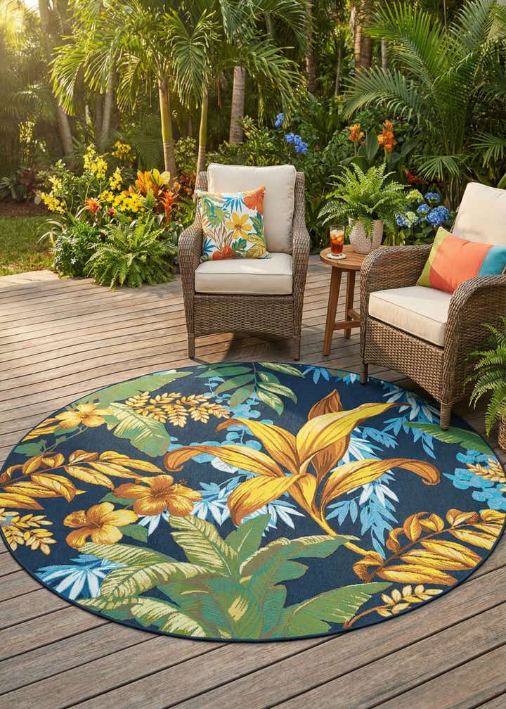 7' x 7' Easy-Clean Botanical Indoor / Outdoor Round Rug