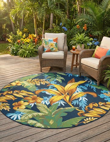 7' x 7' Easy-Clean Botanical Indoor / Outdoor Round Rug