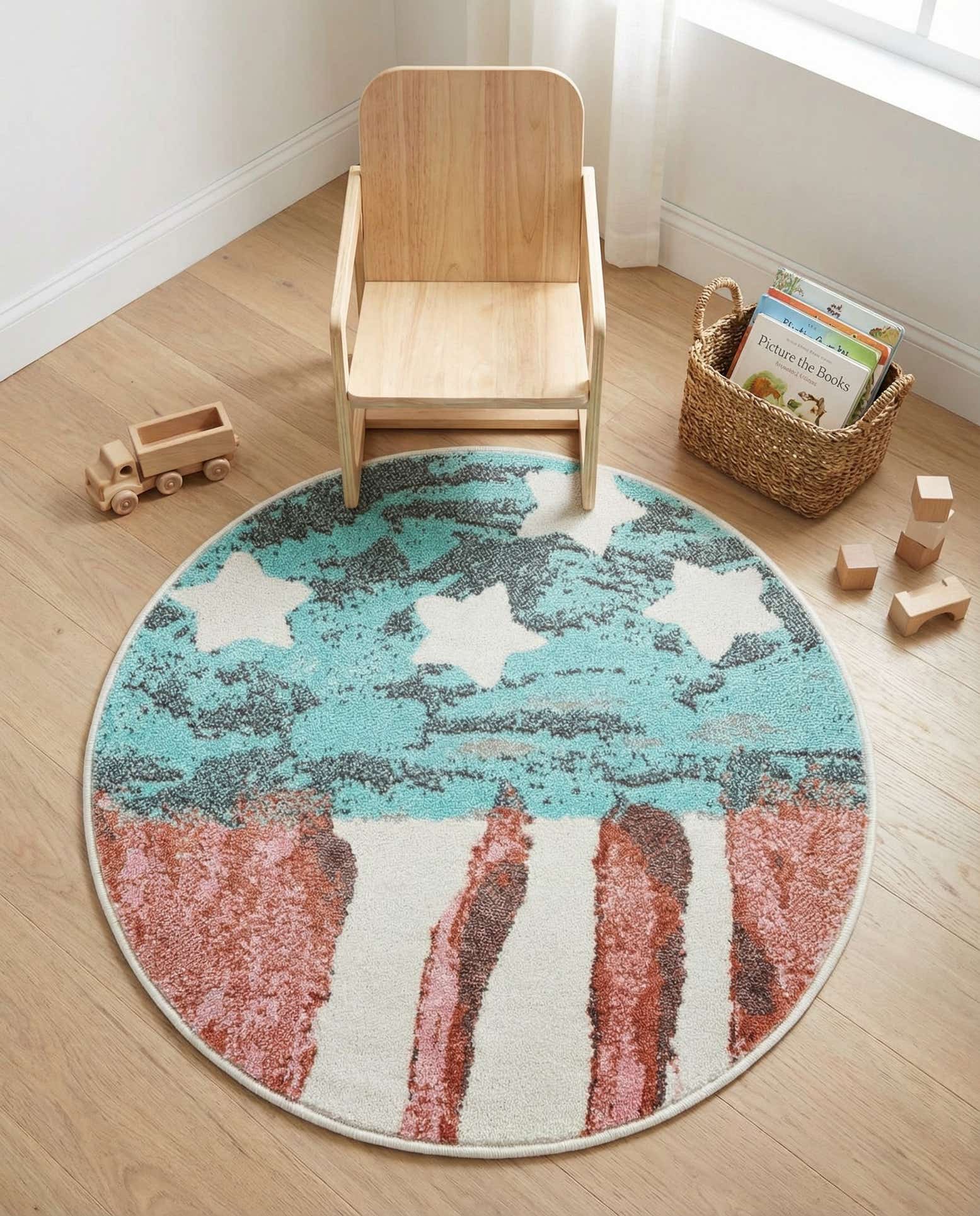 3' 3 x 3' 3 American Flag Whimsy Kids Round Rug