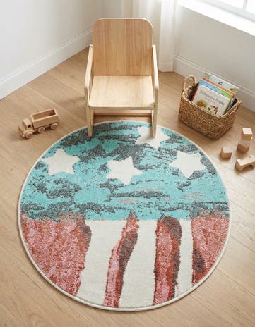 3' 3 x 3' 3 American Flag Whimsy Kids Round Rug
