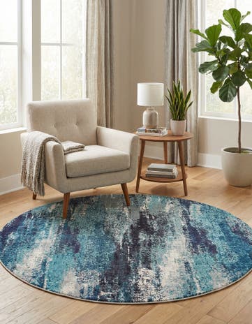 Blue Washable Sevilla Round Rug