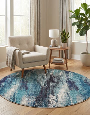 Blue Washable Sevilla Round Rug