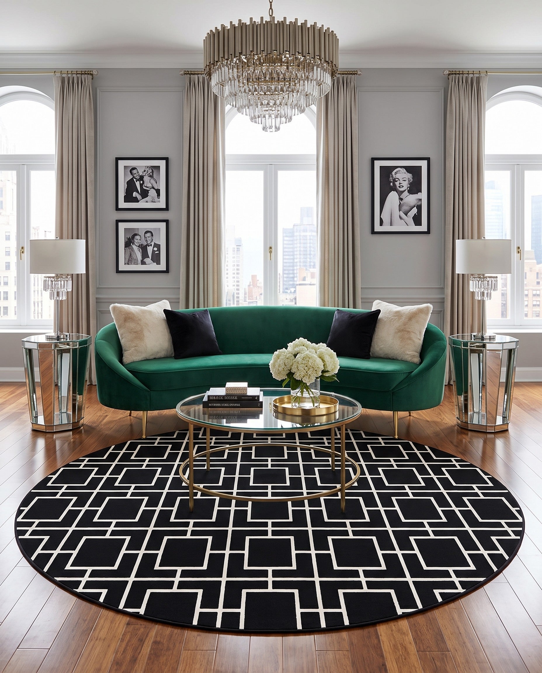 Black and Silver Marilyn Monroe™ Glam Deco Round Rug