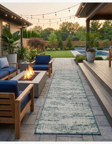 Teal Easy-Clean Modern Indoor / Outdoor Runner Rug