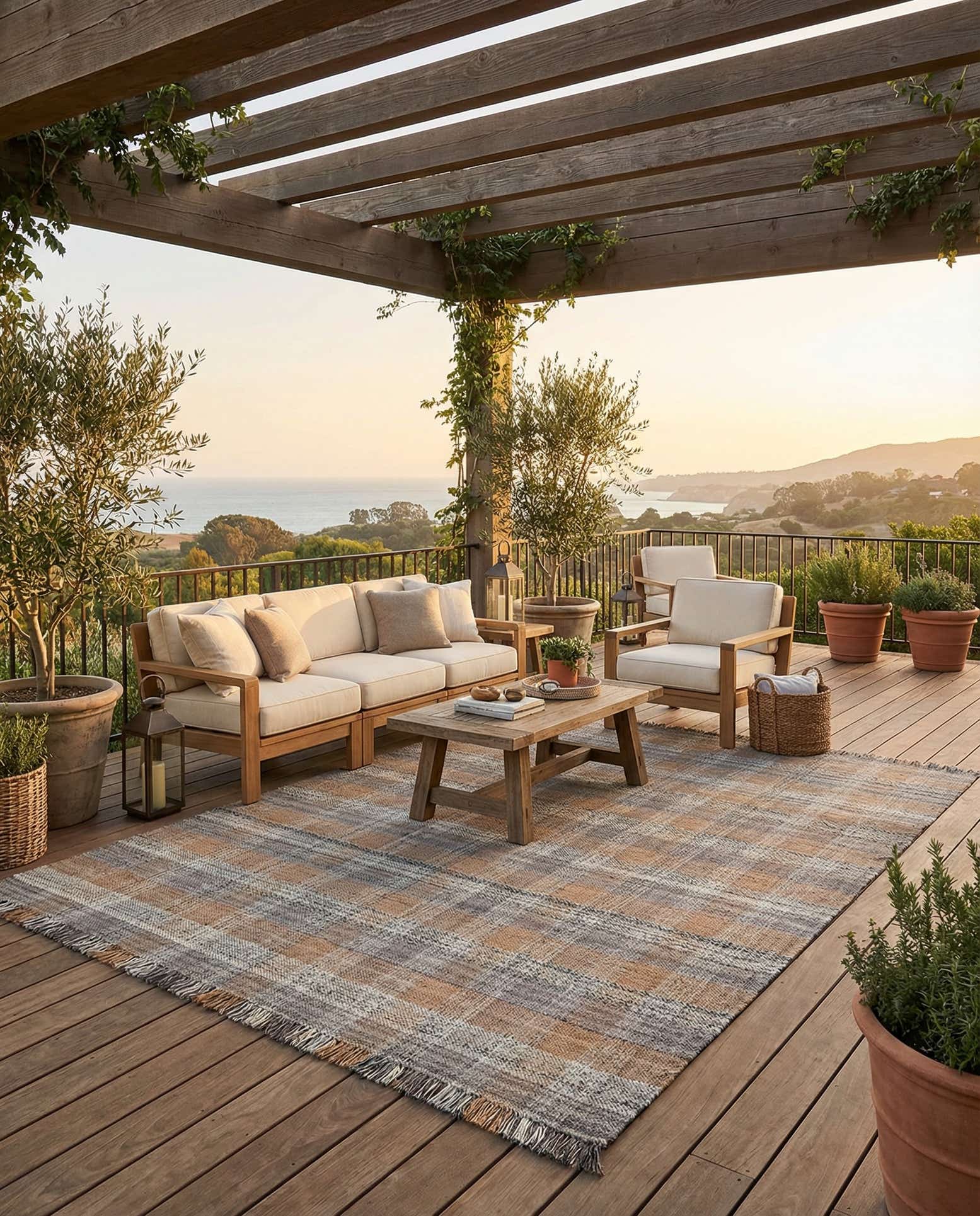 10' x 14' 1 Easy-Clean Eco Plaid Washable Indoor / Outdoor Rug