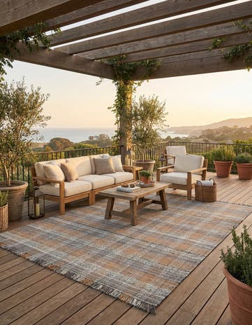Desert Gray Easy-Clean Eco Plaid Washable Indoor / Outdoor Rug