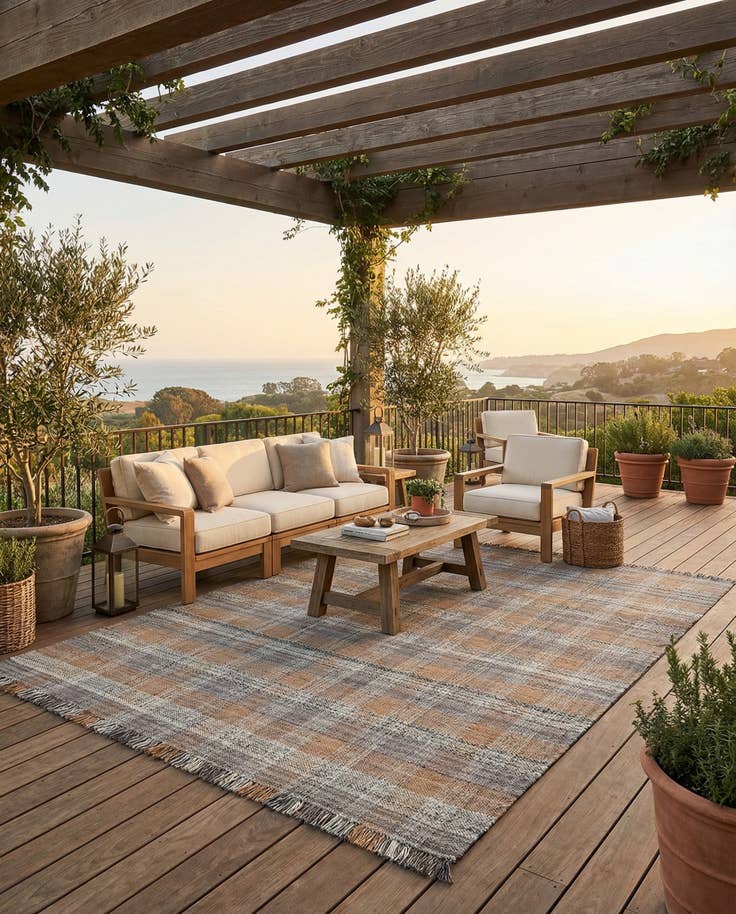 Detail image of 10' x 14' 1 Easy-Clean Eco Plaid Washable Indoor / Outdoor Rug