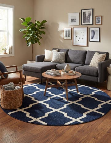 Navy Blue Lattice Round Rug