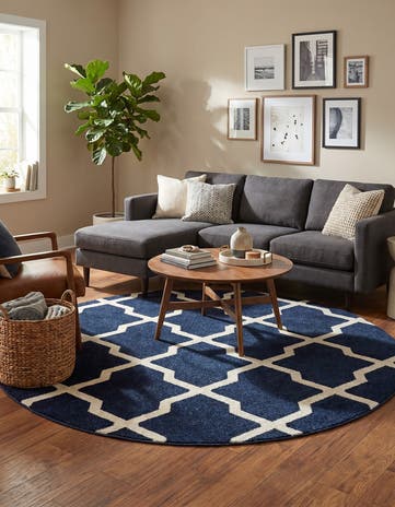 Navy Blue Lattice Round Rug