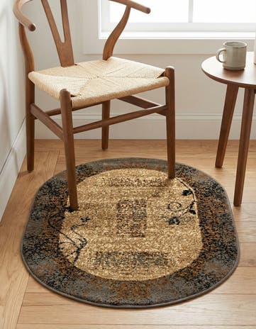 Beige Coffee Shop Oval Rug