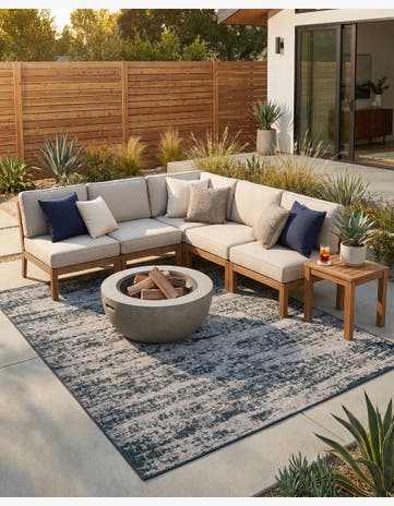 Teal Easy-Clean Modern Indoor / Outdoor Rug