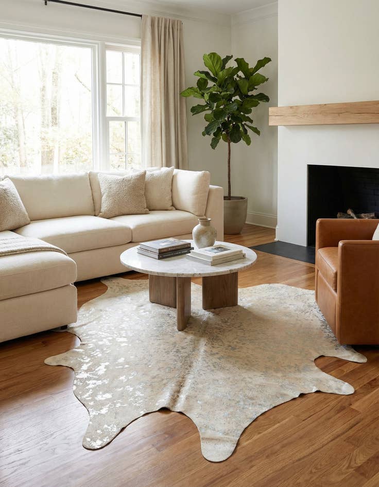 Detail image of 6' 5 x 7' 1 Cowhide Leather Square Rug