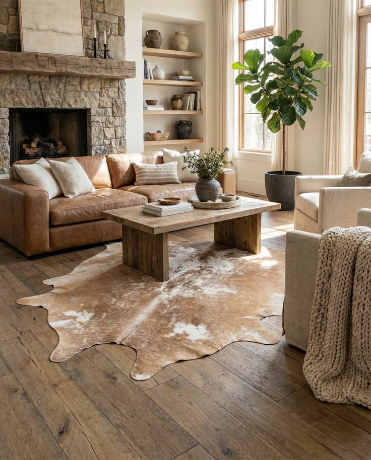 Detail image of 5' 5 x 6' 4 Cowhide Leather Rug