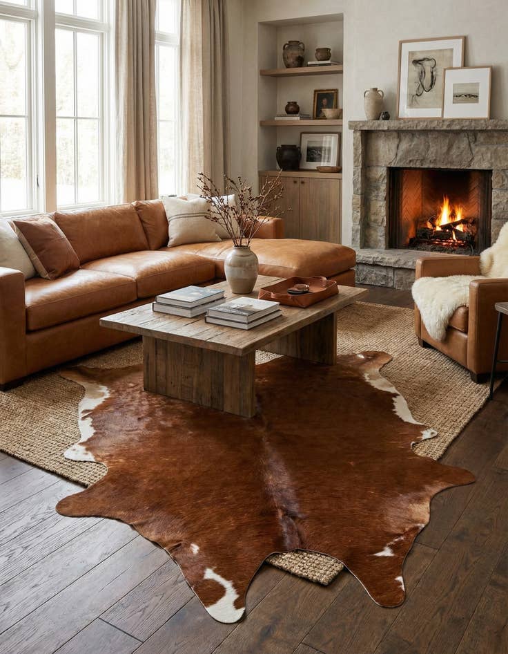 Detail image of 5' x 6' Cowhide Leather Rug