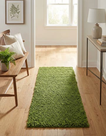 Grass Green Solid Shag Runner Rug